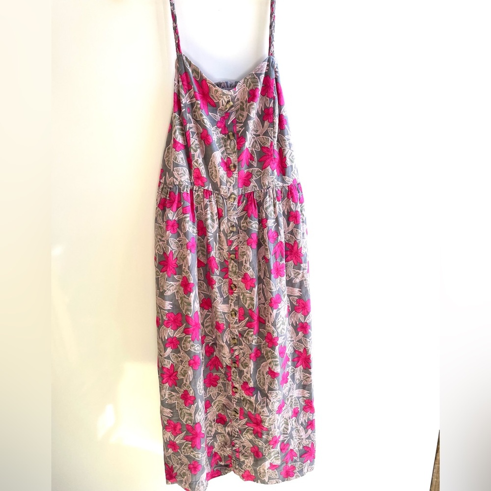 Gorgeous Pink Tropical Floral with Neutral Grey Tie Dress